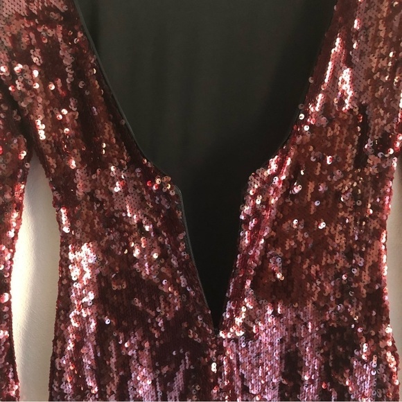 Dress The Population Sequined Long Sleeve Dress Maroon Burgundy Size Small - Picture 4 of 7